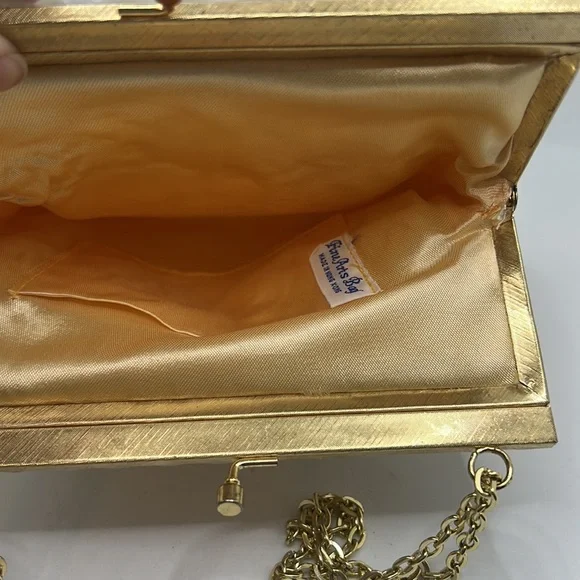 VTG Gold sequin 60s evening bag elegant night out purse formal lady like gala - Picture 10 of 12